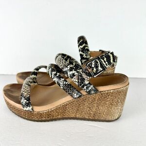 Vionic Kora Raffia Boa Strappy Wedge Slingback Sandal Size 7.5 Leather Snake